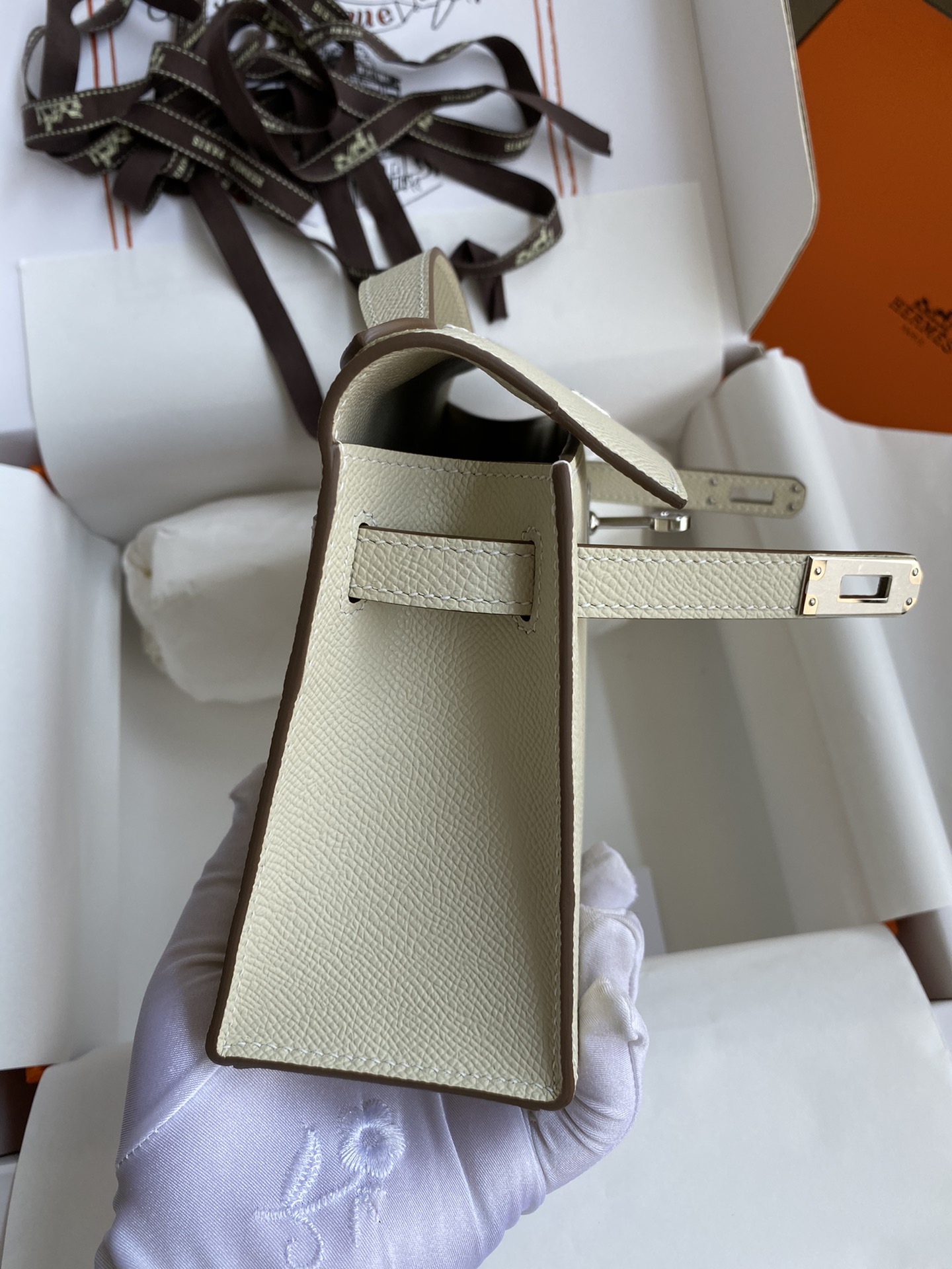 Hermes Mini Kelly Pochette 22cm Bag In White Epsom Leather